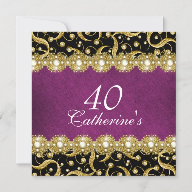 Purple gold "any age" elegant party invitation (Front)