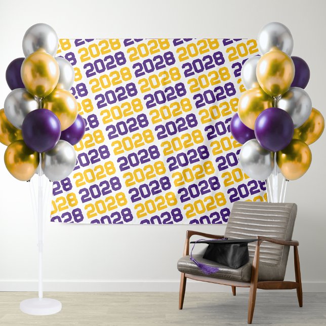 Purple & Gold ANY Class Year Graduation Backdrop Tapestry (Purple and Yellow Gold Graduation Repeating Class Year Tapestry Background)