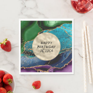 Purple Gold Aqua Green Glitz    Napkin