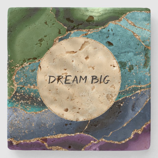 Purple Gold Aqua Green Glitz Stone Coaster (Front)