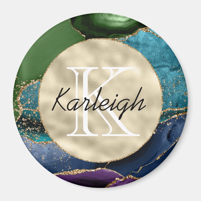 Purple Gold Aqua Green Monogram      Magnet (Front)