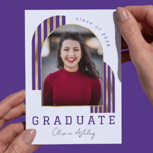 Purple Gold Arch Photo Graduation Invitation