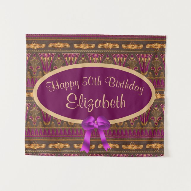 Purple Gold Art Deco Print 50th Birthday  Tapestry (Front (Horizontal))