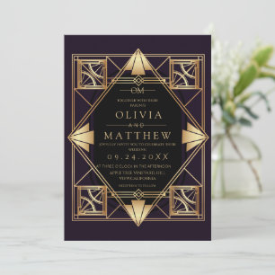 Purple & Gold Art Deco Wedding Invitation 