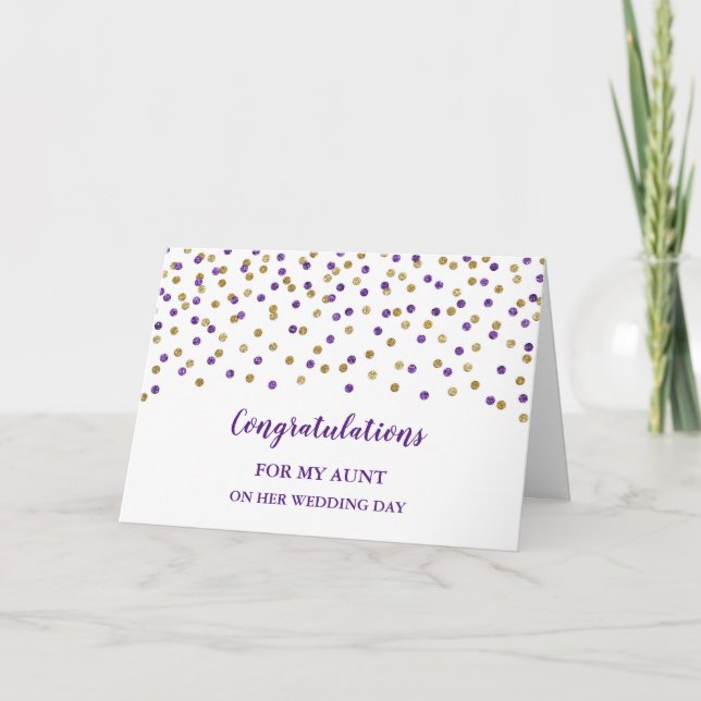 Purple Gold Aunt Wedding Day Congratulations Card (Front)
