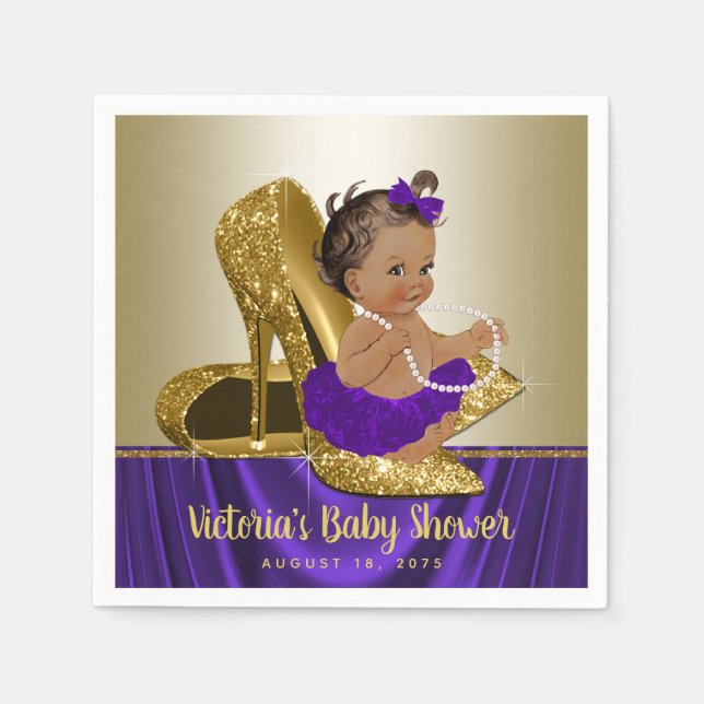Purple Gold Baby Shower Paper Napkins (Front)