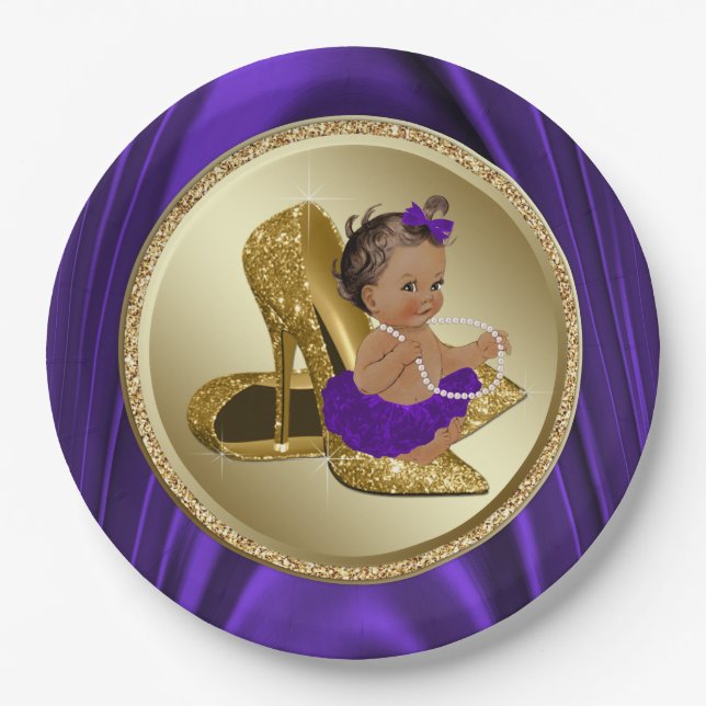 Purple Gold Baby Shower Paper Plates (Front)