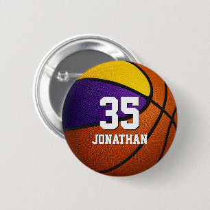Purple gold basketball boy girl team colours gifts 6 cm round badge