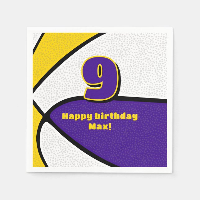 purple gold basketball girls boys sports party napkin (Front)