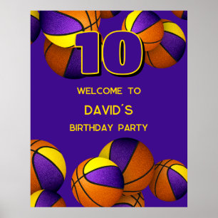 purple gold basketball team colours party welcome poster