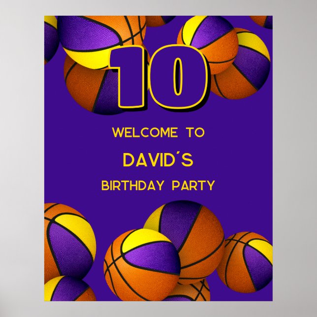 purple gold basketball team colours party welcome poster (Front)