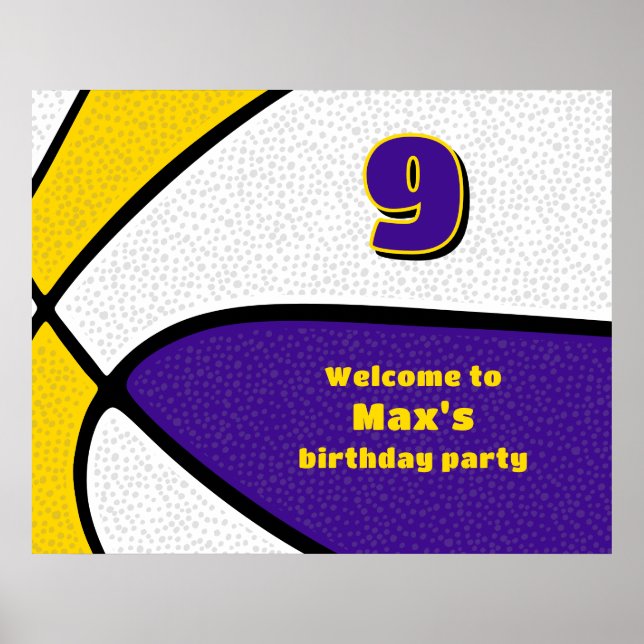 purple gold basketball team colours party welcome poster (Front)