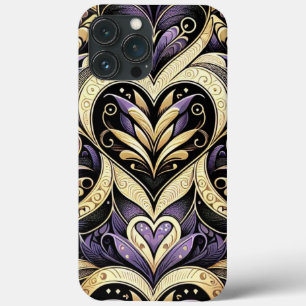 Purple Gold Black Heart Repetitive Pattern iPhone 13 Pro Max Case