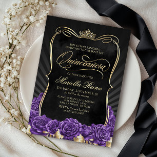 Purple Gold Black Quinceañera Invitation