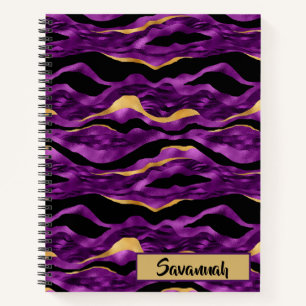 Purple Gold Black Tiger Stripe Pattern Monogram Notebook