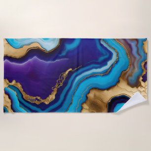 Purple Gold  Blue Agate Marble Modern design  Beach Towel