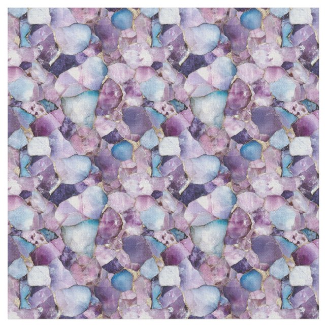 Purple, Gold & Blue Gemstone Fabric (Close Up)