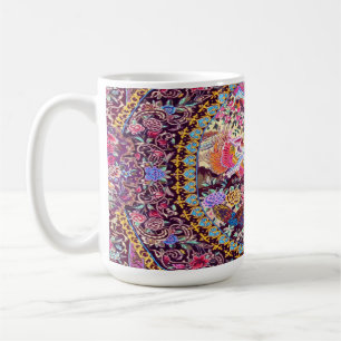 Purple Gold Blue Persian Floral Flowers Peacock Coffee Mug