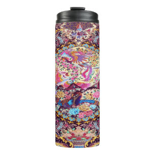 Purple Gold Blue Persian Floral Flowers Peacock Thermal Tumbler