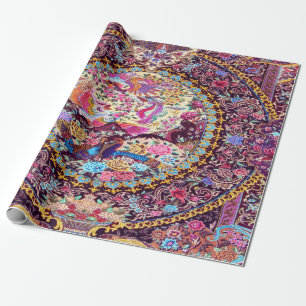 Purple Gold Blue Persian Floral Peacock Decoupage  Wrapping Paper
