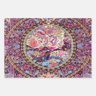Purple Gold Blue Persian Floral Peacock Decoupage Wrapping Paper Sheet