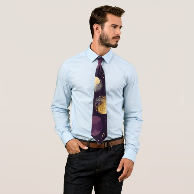 Purple Gold Boho Abstract Circles Pattern Tie (In Situ)