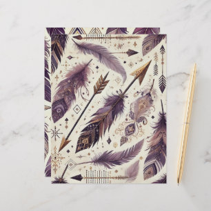 Purple & Gold Boho Arrows and Feathers Scrapbook