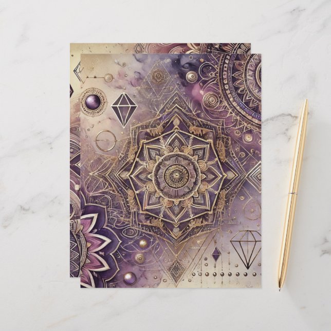 Purple & Gold Boho Intricate Mandalas Scrapbook (Front/Back In Situ)
