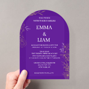 Purple Gold Botanical Arch Acrylic Wedding Invitations
