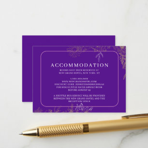 Purple Gold Botanical Floral Wedding Accommodation Enclosure Card