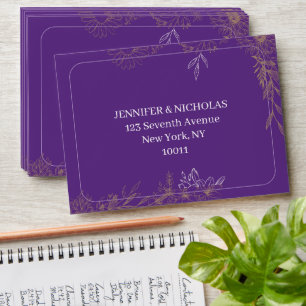 Purple Gold Botanical Floral Wedding Invitation Envelope