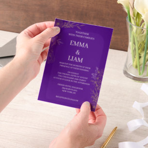 Purple Gold Botanical Floral Wedding Vellum Invitations