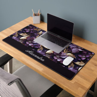 PURPLE GOLD BOTANICAL GARDEN FLORAL ELEGANT CUSTOM DESK MAT