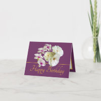 Purple Gold Bouquet Orchids Roses Happy Birthday