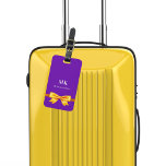 Purple gold bow monogram initials elegant luggage tag<br><div class="desc">A purple background. Decorated with a faux gold looking bow. Personalise and add your monogram letters and full name on the front. Your contact information on the back.</div>