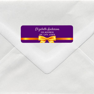 Purple gold bow return address label