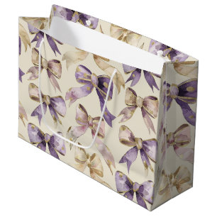 Purple Gold Bows Birthday  Large Gift Bag