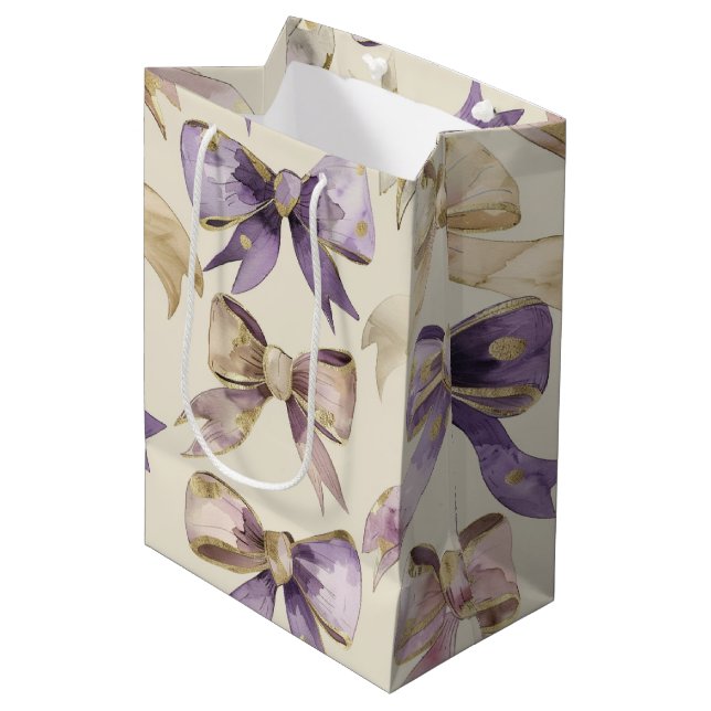 Purple Gold Bows Birthday  Medium Gift Bag (Front Angled)