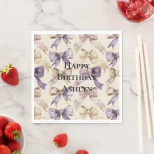 Purple Gold Bows Birthday Napkin