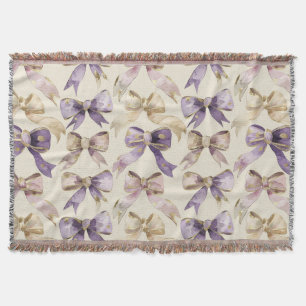 Purple Gold Bows Birthday Throw Blanket