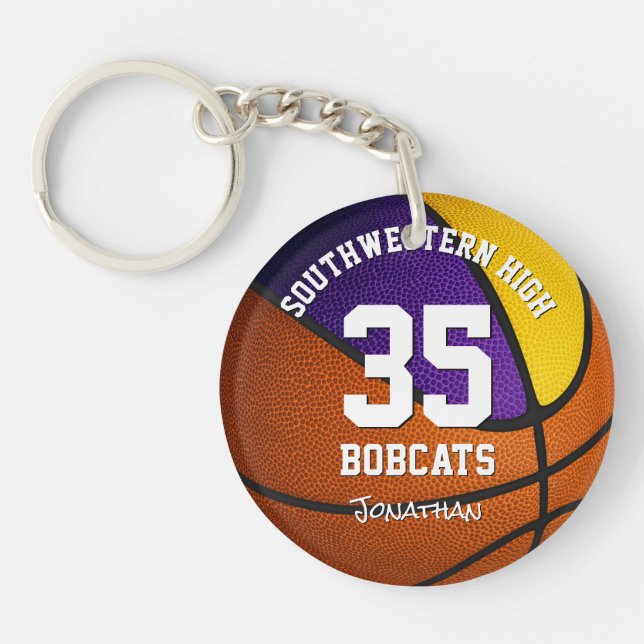 purple gold boy girl basketball jersey number keyc key ring (Front)