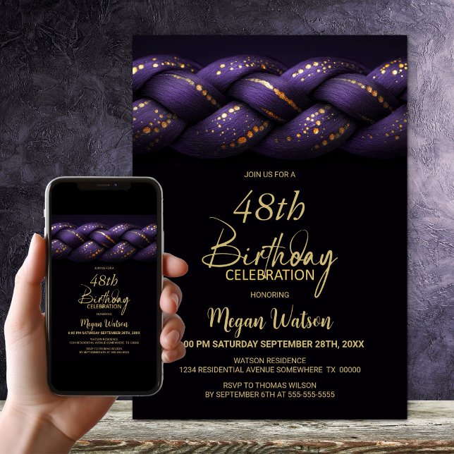 Purple Gold Braid Any Age Birthday Party Invitation (Creator Uploaded)