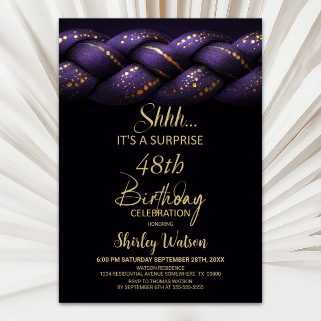 Purple Gold Braid Any Age Surprise Birthday Invitation (Creator Uploaded)