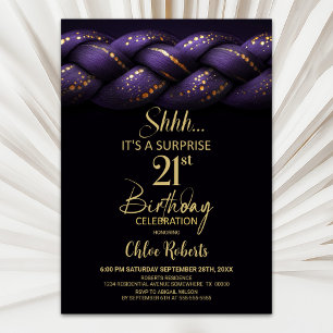 Purple Gold Braid Surprise 21st Birthday Party Invitation