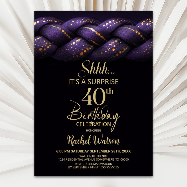 Purple Gold Braid Surprise 40th Birthday Party Invitation (Creator Uploaded)