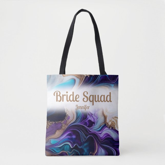 Purple & Gold Bride Squad Wedding Tote Bag (Front)