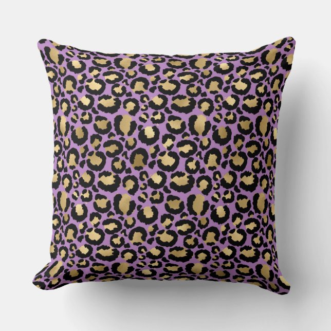 Purple Gold/Brown Gold Leopard Reversible Pillow (Front)