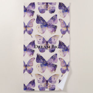 Purple Gold Butterflies  Beach Towel
