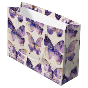 Purple Gold Butterflies Birthday  Large Gift Bag