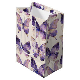 Purple Gold Butterflies Birthday  Medium Gift Bag